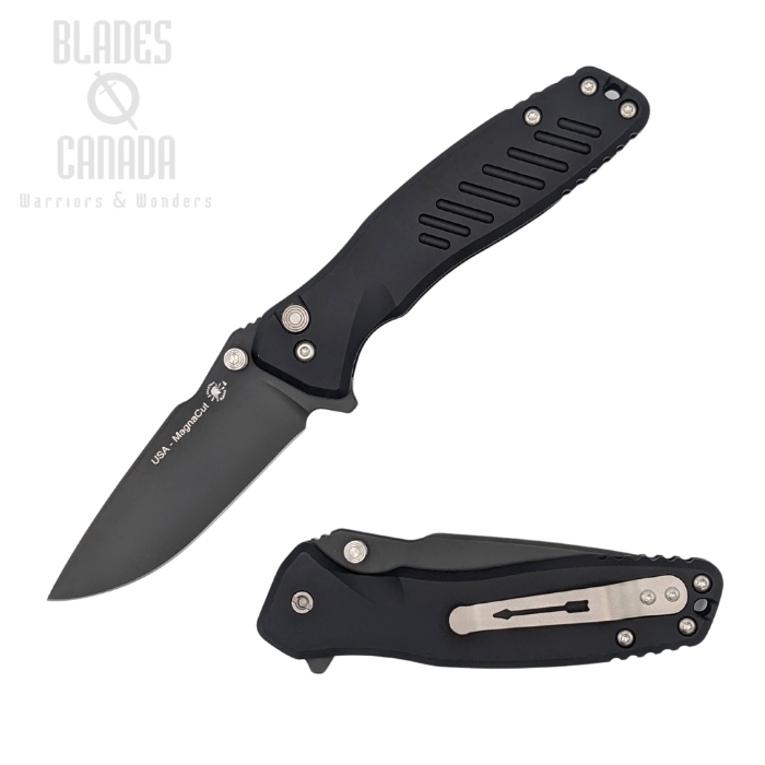 Spartan Blades Pallas Flipper Button Lock Knife, CPM MagnaCut Black, Aluminum Black, SF3BK